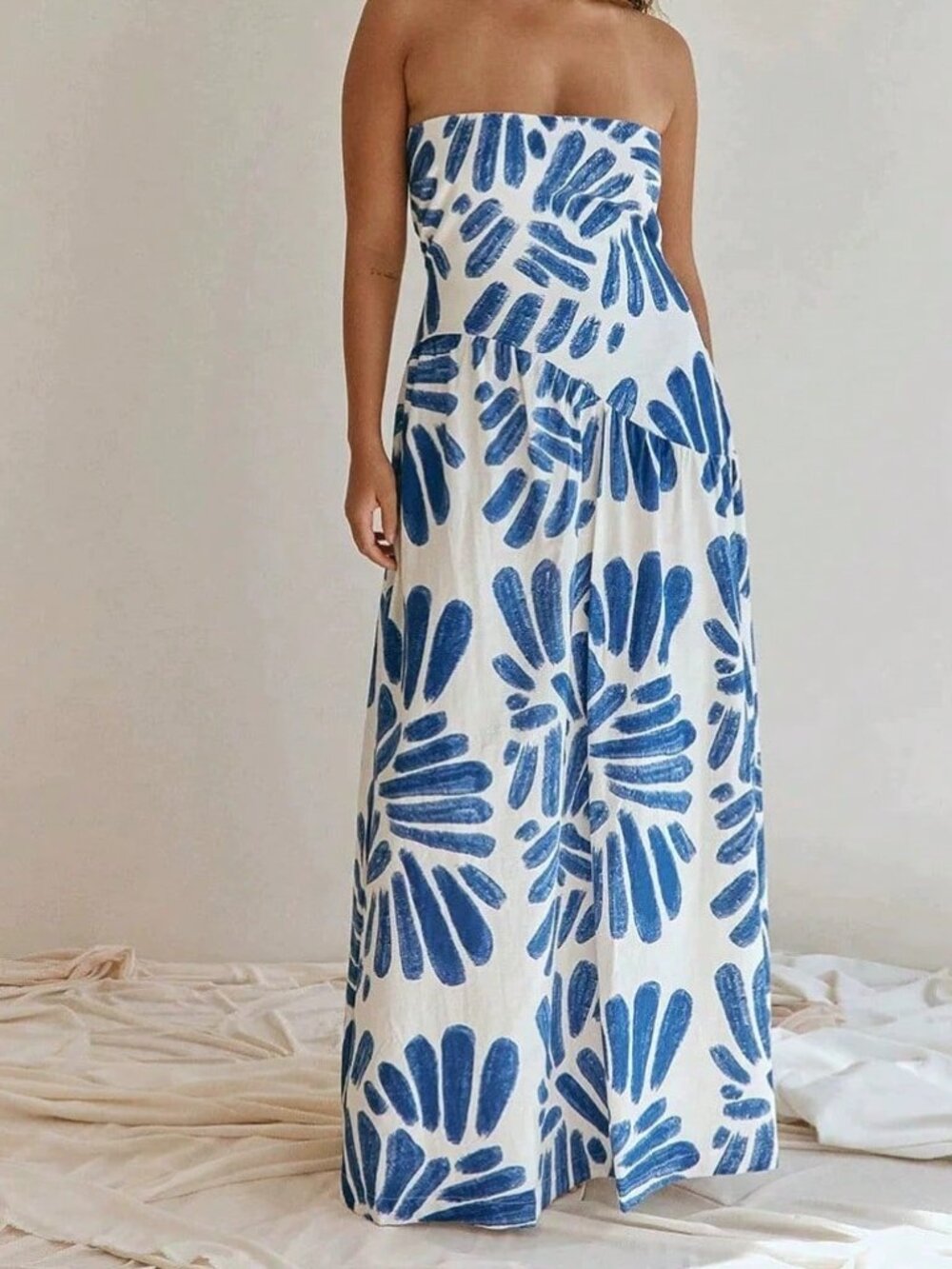 Blue Casual Women's A-Line Abstract Print Maxi Sundress - Picture 3 of 4